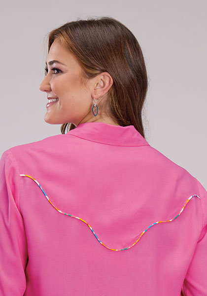 Roper Women's Solid Pink Rayon Western Blouse - view 3
