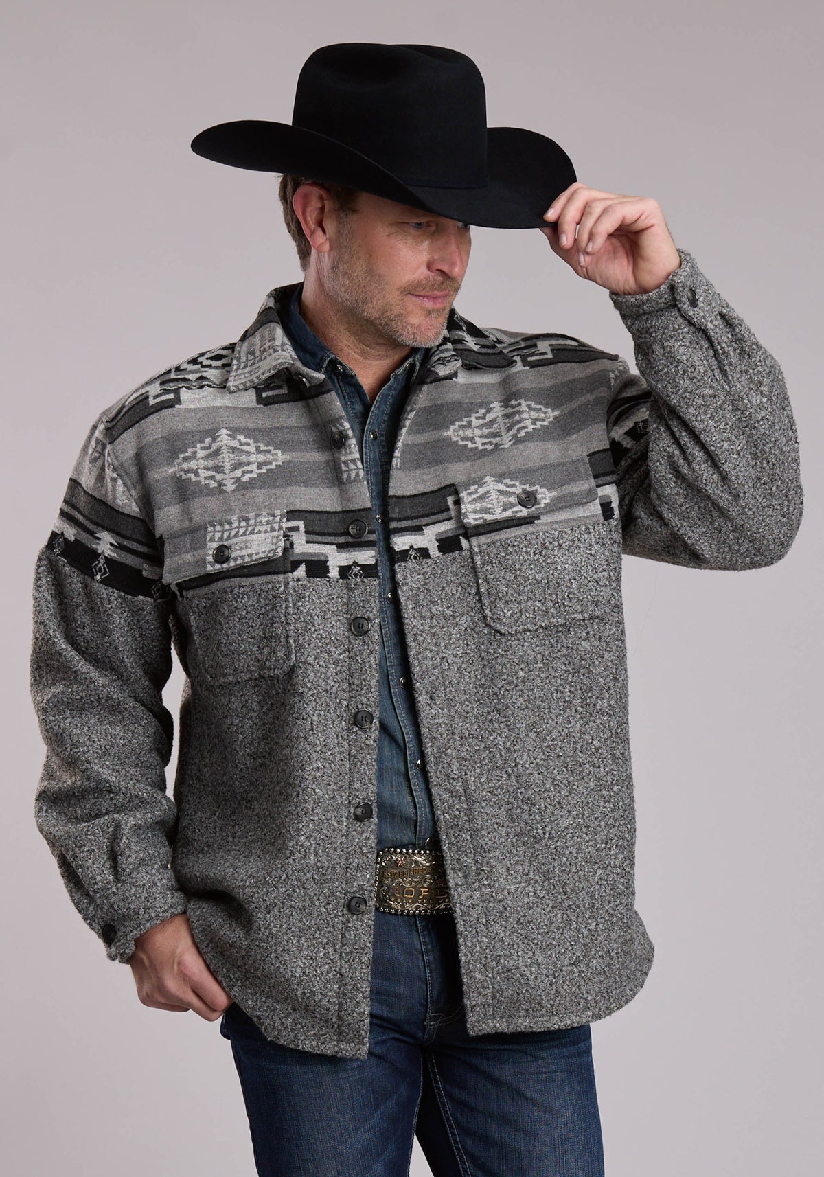 Roper Men's Grey/Charcoal Aztec Pieced Jacket with Provence - 03-097-0119-6260 GY - front