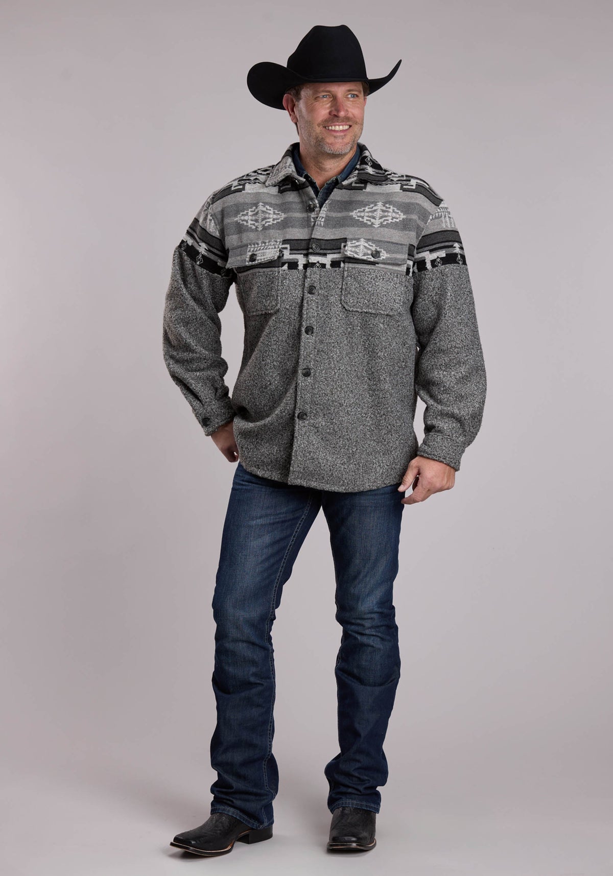 Roper Men's Grey/Charcoal Aztec Pieced Jacket with Provence - 03-097-0119-6260 GY - back