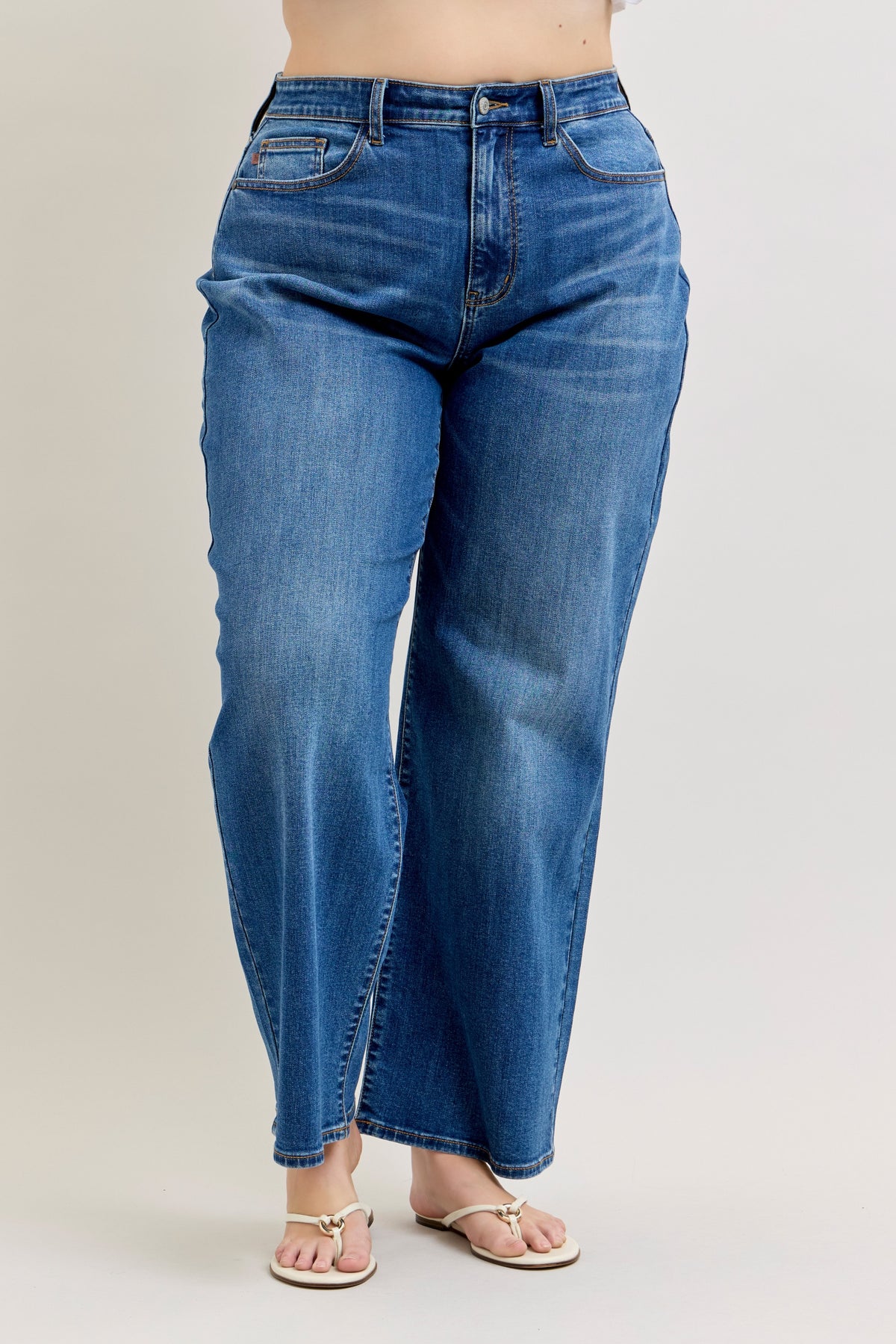 Judy Blue Wilhelmina baggy jean in dark wash, high rise waistband detail