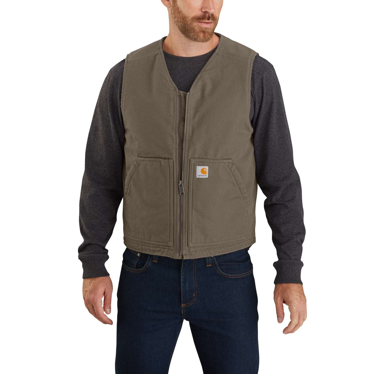 Carhartt Relaxed Fit Washed Duck Sherpa-Lined Vest 104394 Driftwood