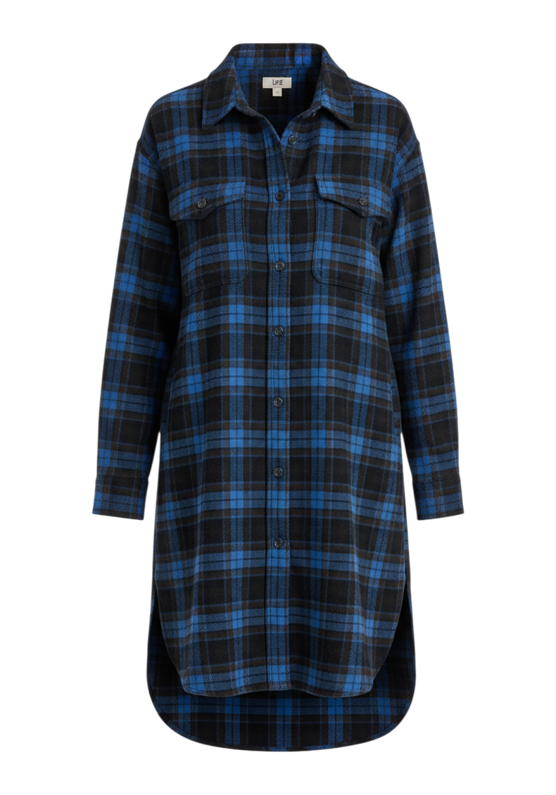 Stetson Women's Wool Blue/Brown Plaid Shirt Jacket – front, flat lay