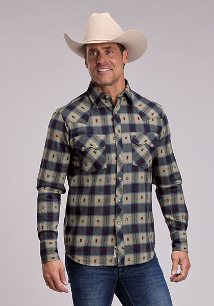 Stetson Men's Long Sleeve Shirt - Twill Dobby Check - 11-001-0478-1067 BU - front