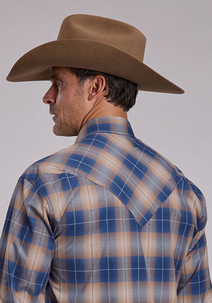 Stetson Men's Long Sleeve Shirt - Sundown Dobby Plaid - 11-001-0478-6071 BU - back