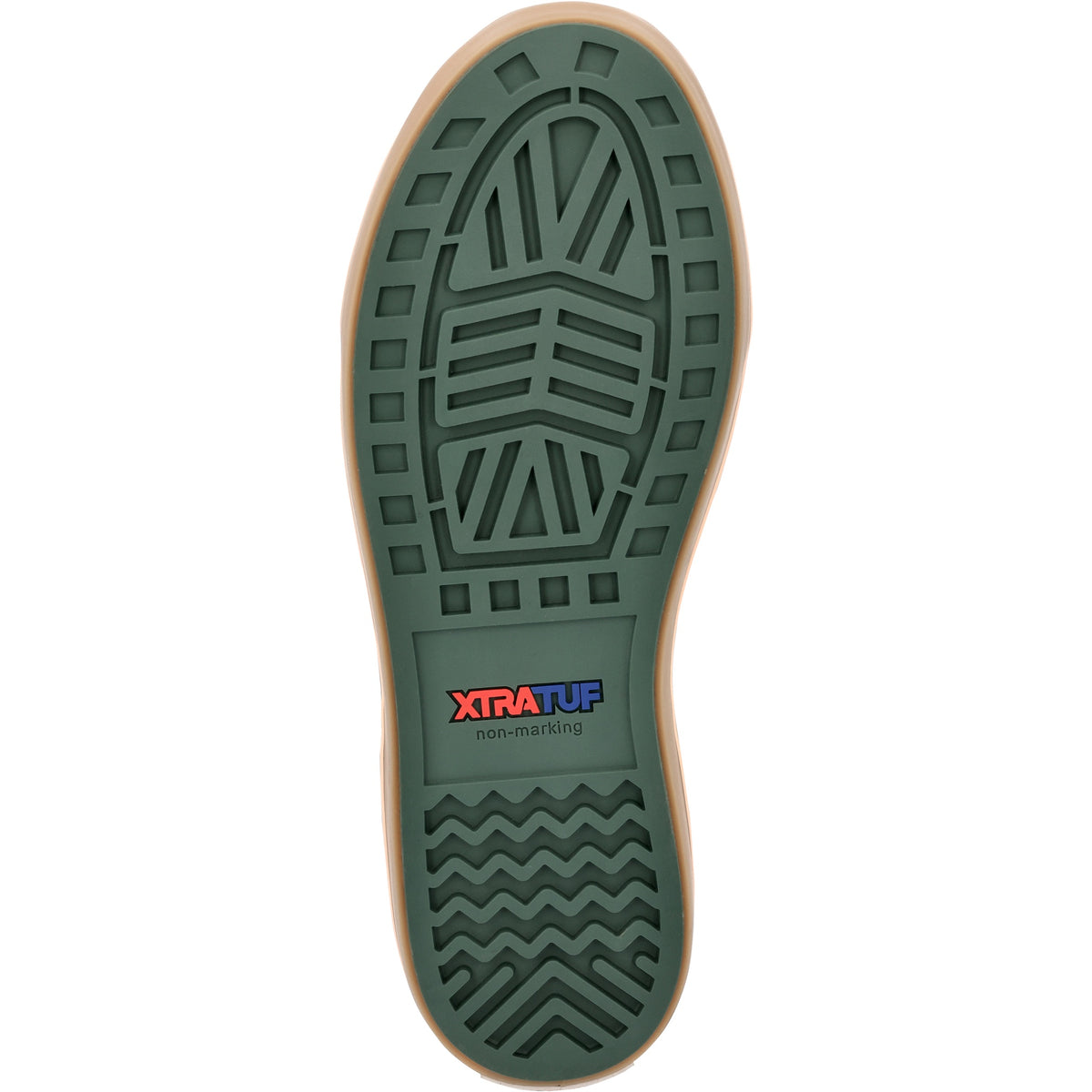 Outsole of the XtraTuf Women's Ankle Deck Boot showing the non-marking chevron slip-resistant tread.