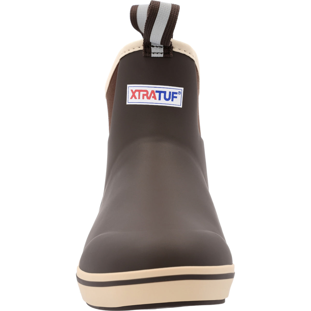 Front view of the XtraTuf Men's Ankle Deck Boot in chocolate tan.