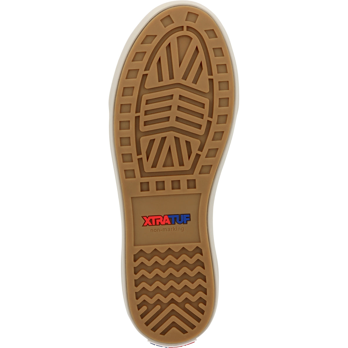 Outsole of the XtraTuf Women's Ankle Deck Boot showing the non-marking chevron slip-resistant tread.