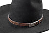 3D brown 5/8 inch hat band with basketweave tooling and cowboy prayer buckle.