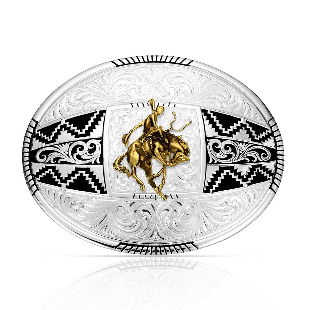 Montana Silversmiths Aztec Buckle with Ranch Bucking Horse