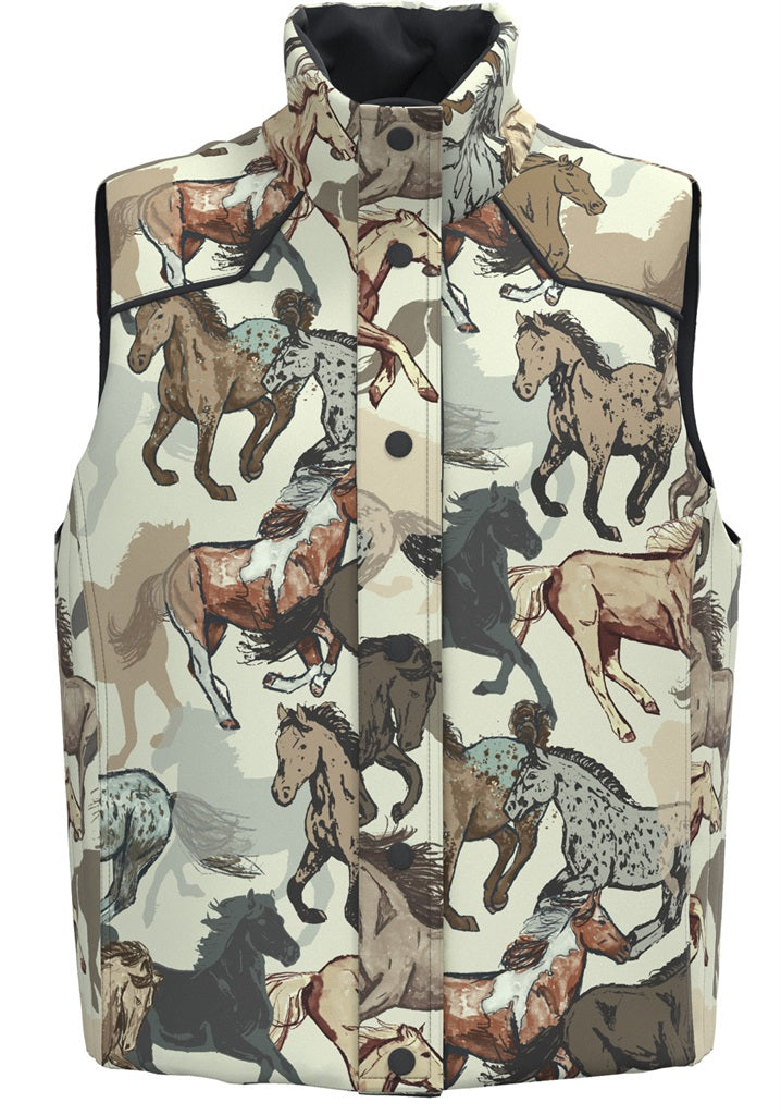 Hooey Women's Cassidy Reversible Quilted Vest, Dark Charcoal – front, horse print side