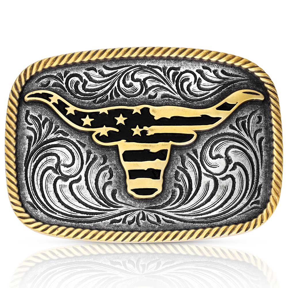 Montana Silversmiths Western Patriotic Longhorn Buckle