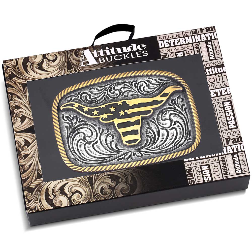 Montana Silversmiths Western Patriotic Longhorn Buckle
