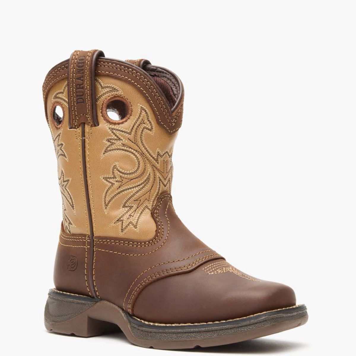 Durango Kids' Lil' Rebel Western Boot, Brown Tan – 3-4 front, grey background