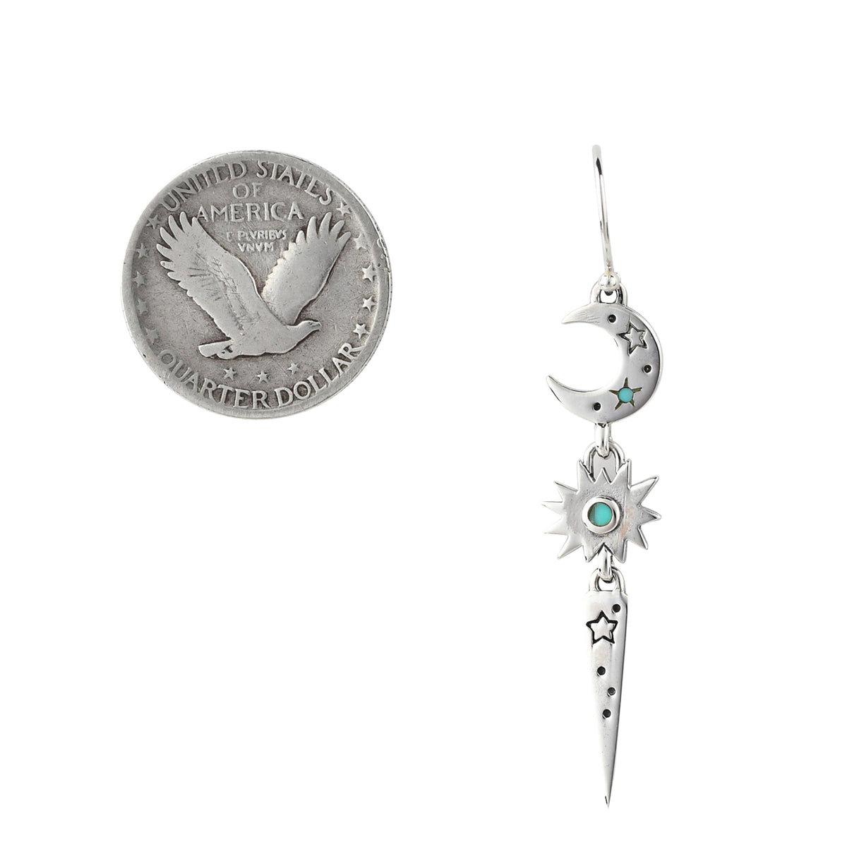 Peyote Bird Stardust Turquoise Earrings – pair with quarter for scale