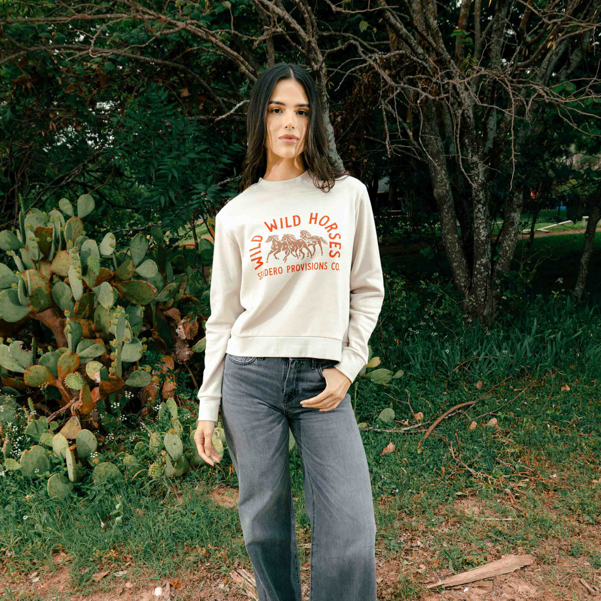 Sendero Provisions Co. Women's Wild Wild Horses Sweatshirt - Sand - lifestyle