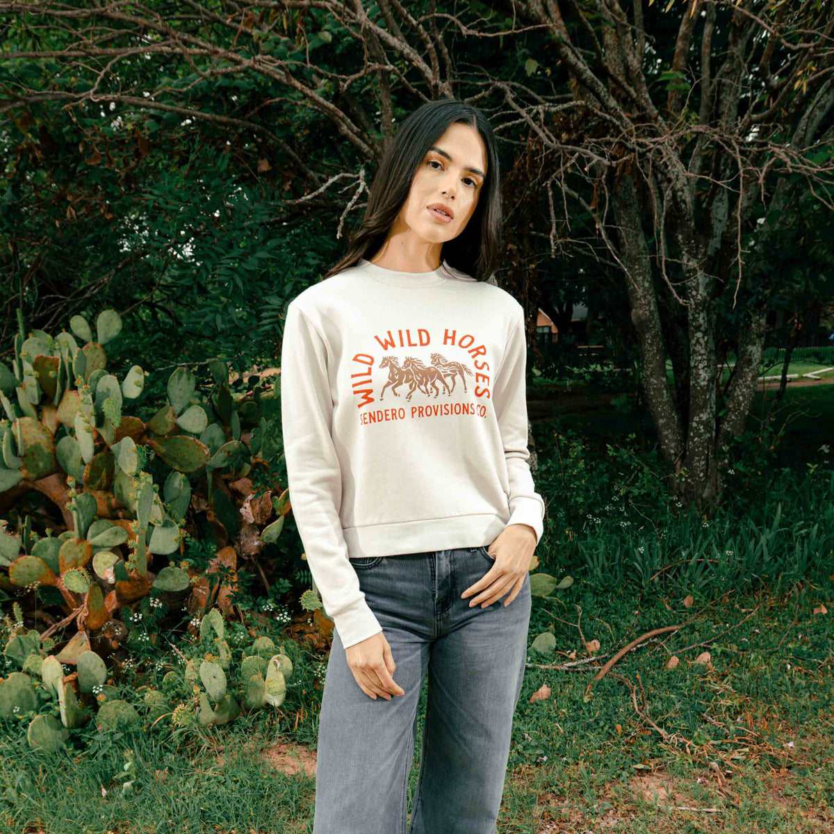 Sendero Provisions Co. Women's Wild Wild Horses Sweatshirt - Sand - lifestyle