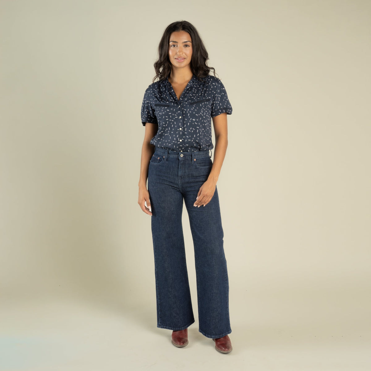 Sendero Provisions Co. Women's Cheyenne Western Blouse - Best of Luck - Midnight - on model