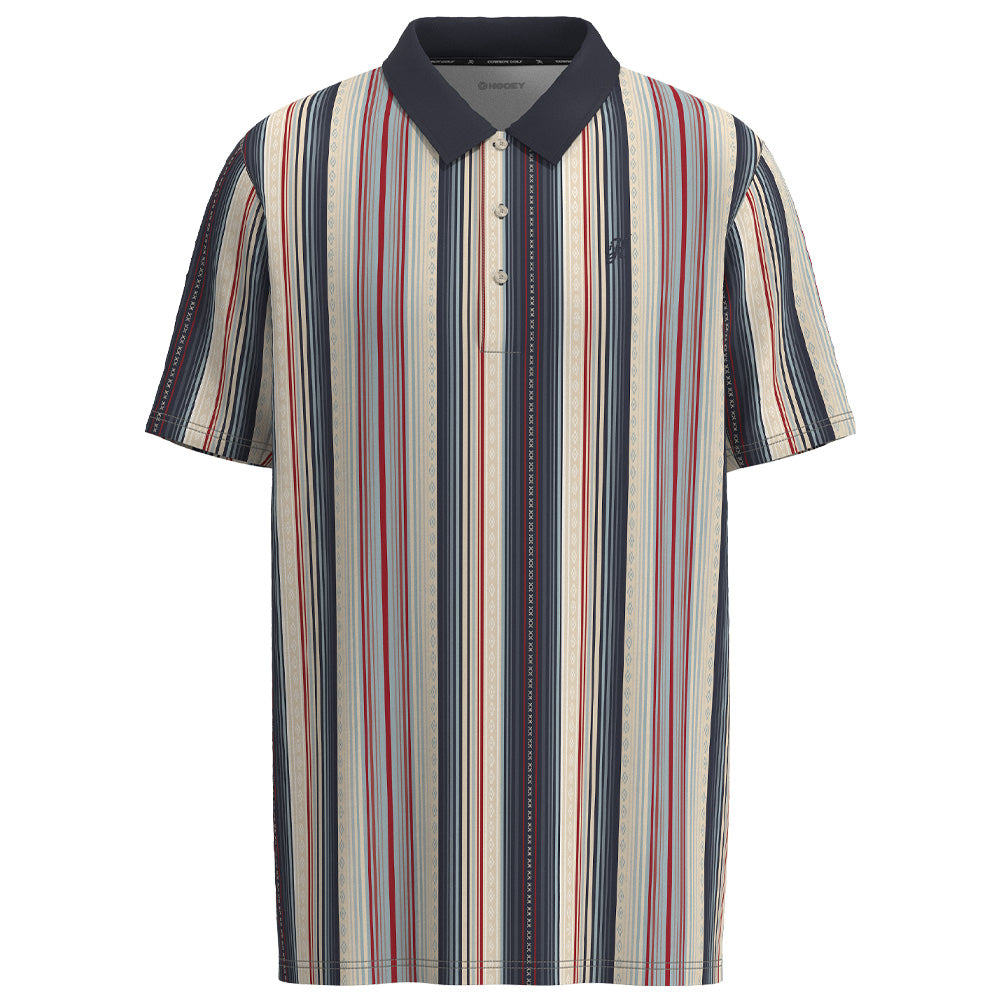 Hooey Men's Weekender Polo, Grey/Red & Blue Stripe – front, striped