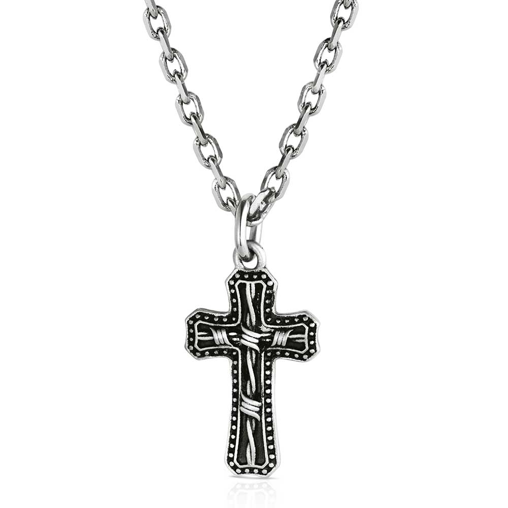 Montana Silversmiths Antiqued Stainless Barbed Wire Cross Necklace