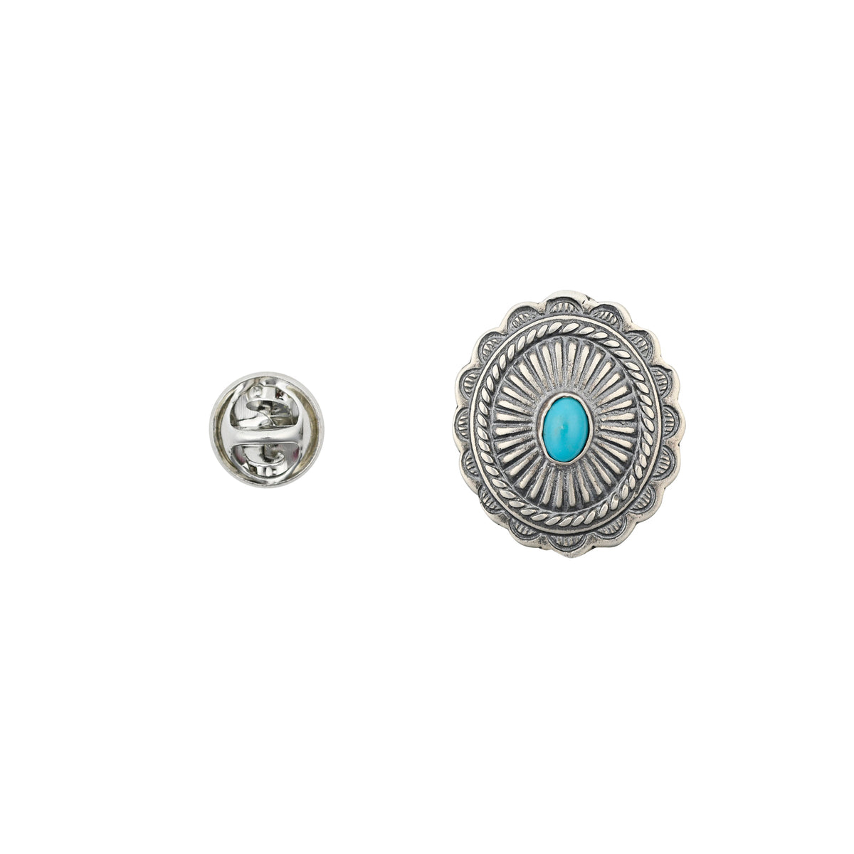 Peyote Bird Turquoise Talisman Hat Tack – front and clutch back