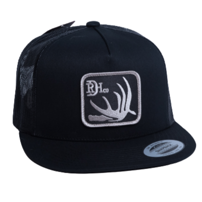 Red Dirt Hat Co. Deer Shed cap in all black with deer shed antler patch