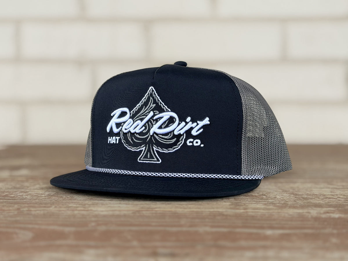 Red Dirt Hat Co. Hold 'Em cap in black with charcoal spotted rope