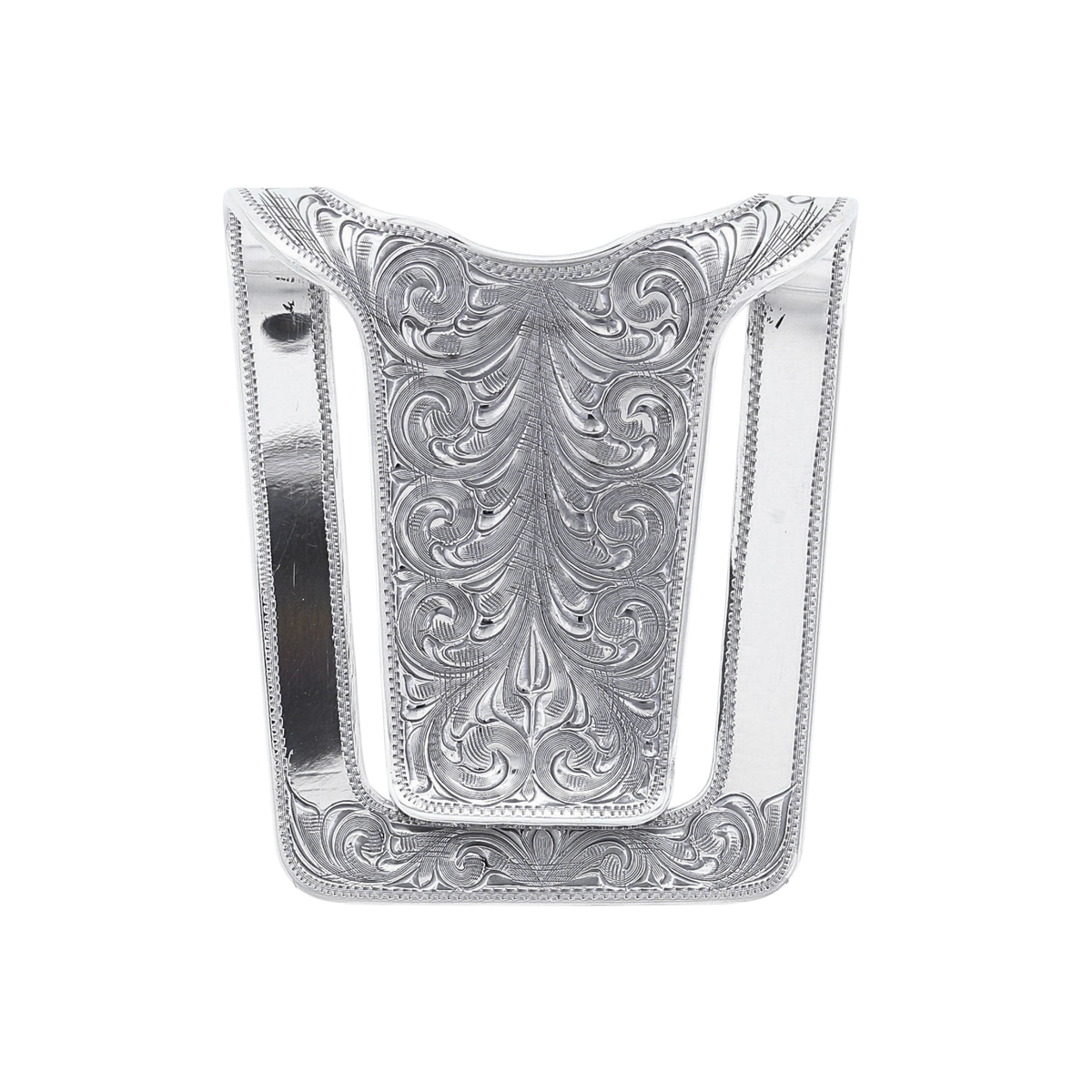 Clint Orms San Augustine 1800 large sterling silver money clip with hand-engraved scrollwork