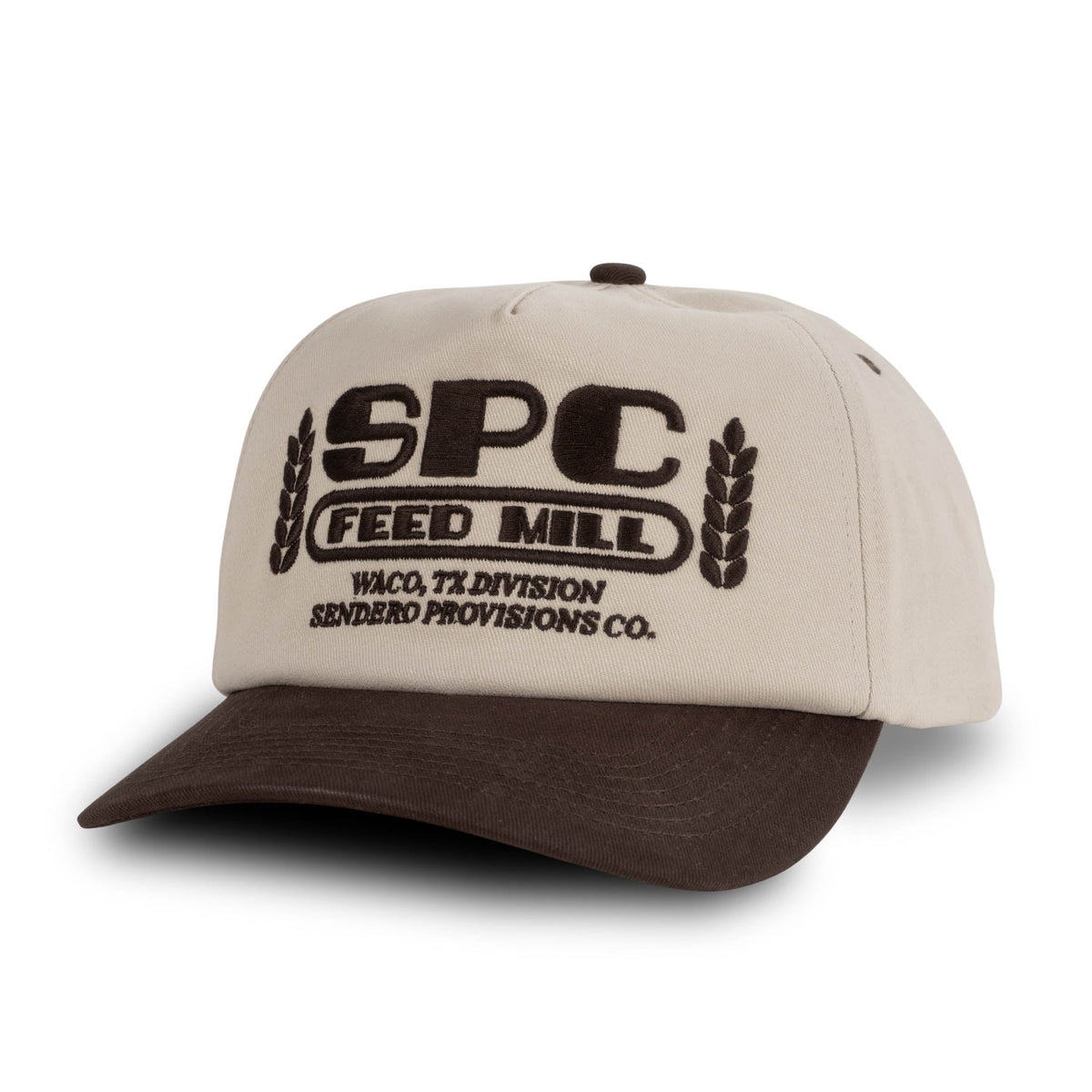 Sendero Provisions Co. Feed Mill Hat - Cream/Brown - angled view