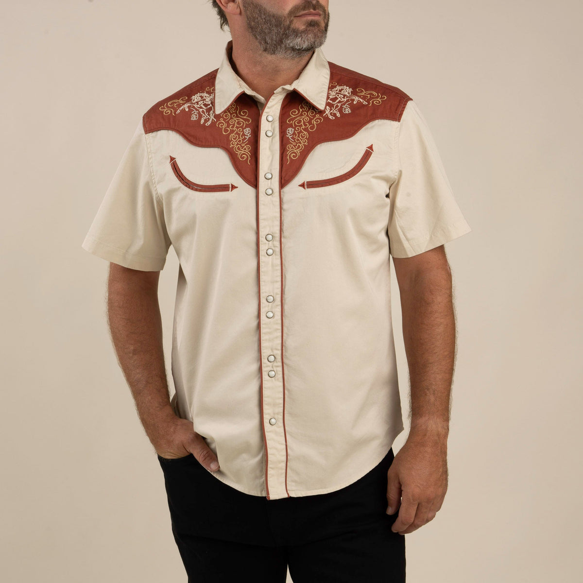 Sendero Provisions Co. Men's Cody Western Short Sleeve Shirt - Oat - view 2
