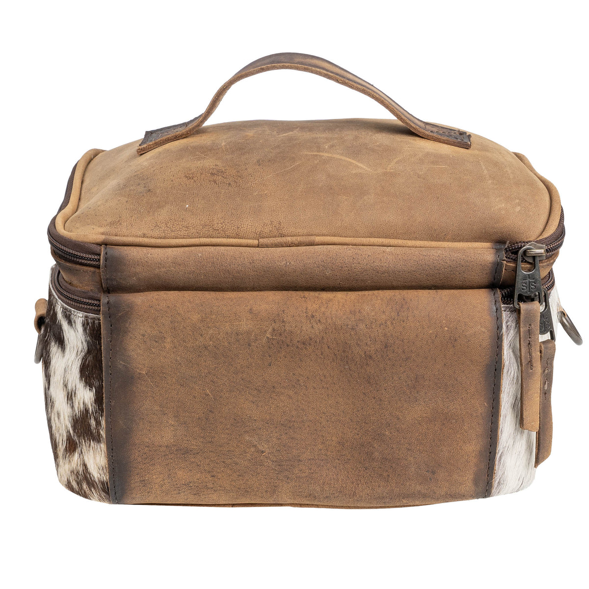 STS Ranchwear Women's Cowhide Glamour Makeup Organizer, Tan and Black Hair-On – back