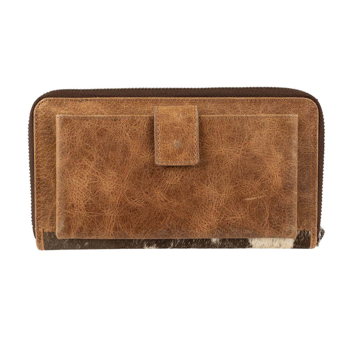 STS Ranchwear Women's Vaquero Cowhide Concho Bentley Wallet, Brown and White Hair-On – back with tab pocket