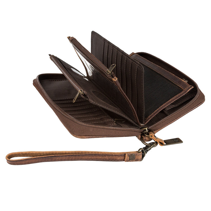 STS Ranchwear Women's Cowhide Kacy Organizer Wallet, Brown and White Hair-On – inside, open
