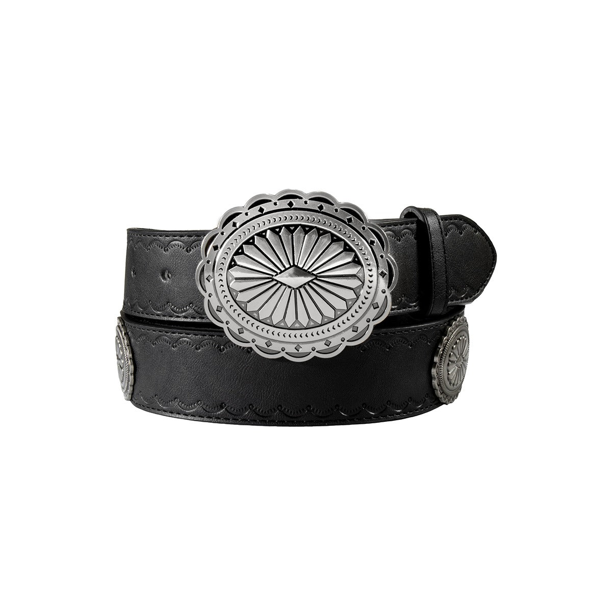 Angel Ranch Women's 1 1/2" Scalloped Concho Belt, Black – front