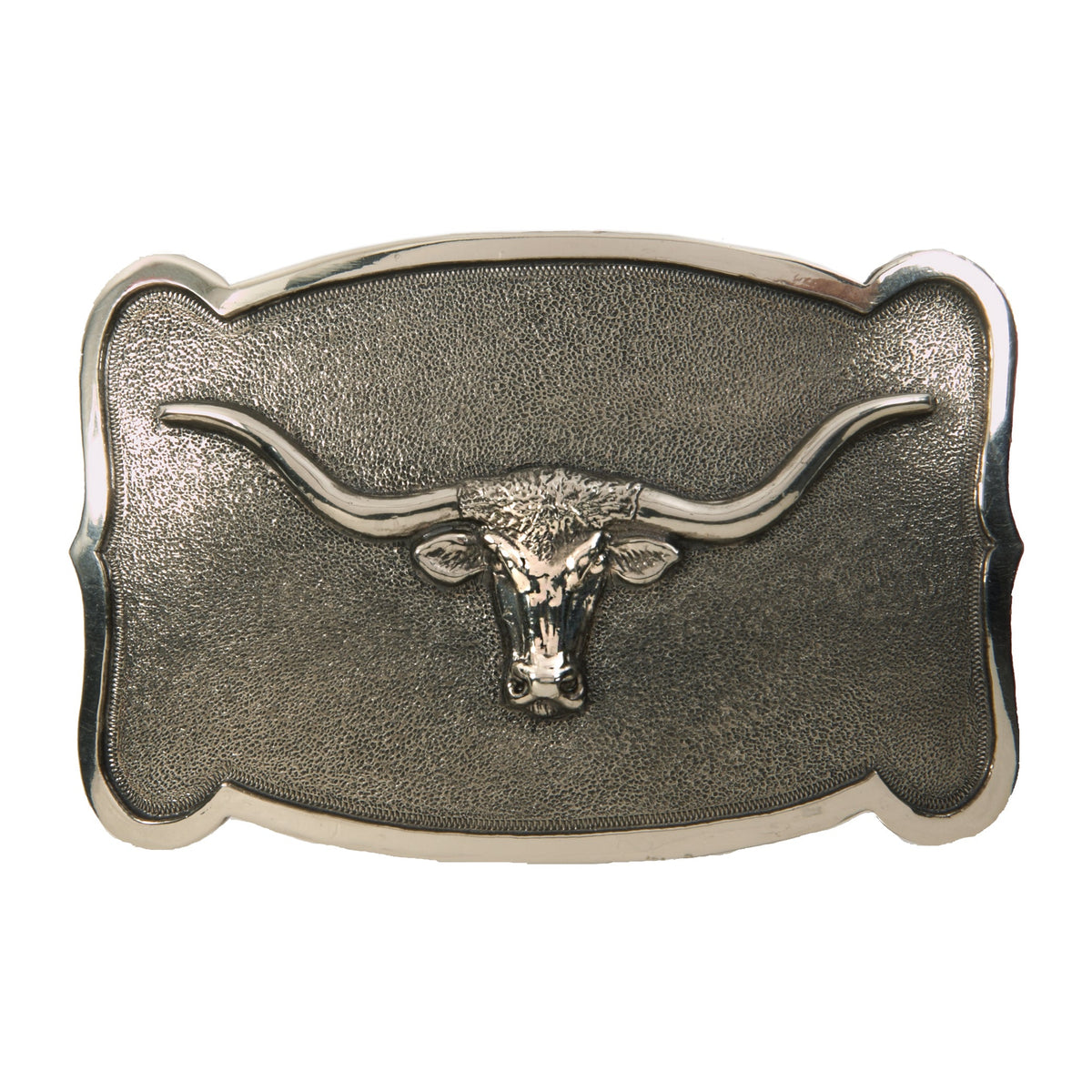 AndWest Arapaho Silver Longhorn Buckle featuring a detailed longhorn design on a polished silver belt buckle.