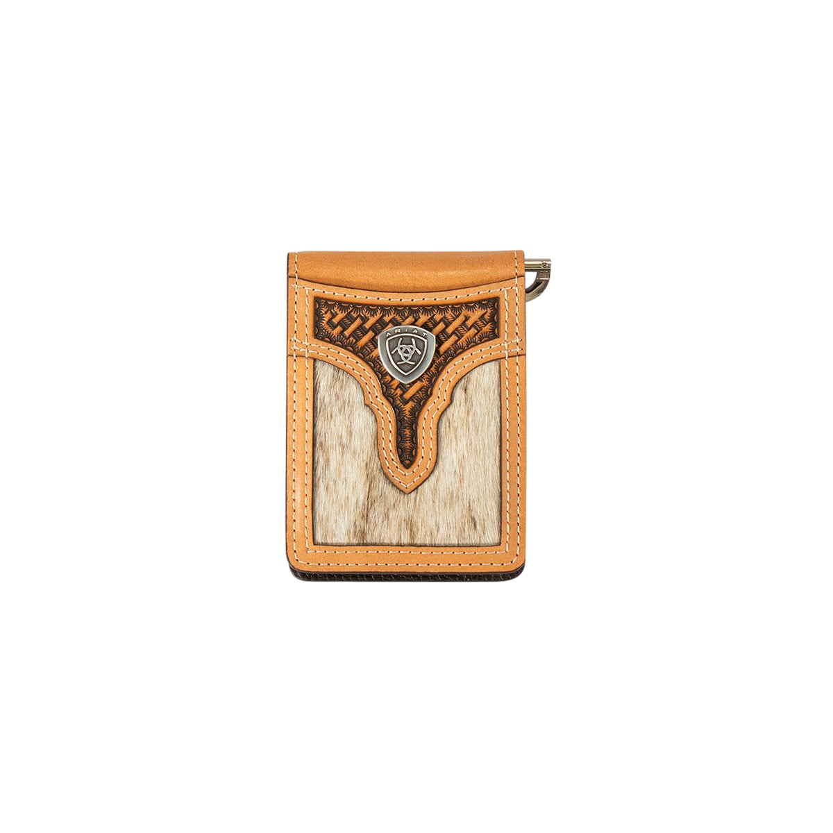 Ariet Calf Hair Basket Weave Bifold Wallet with Money Clip, featuring textured leather and sleek design.