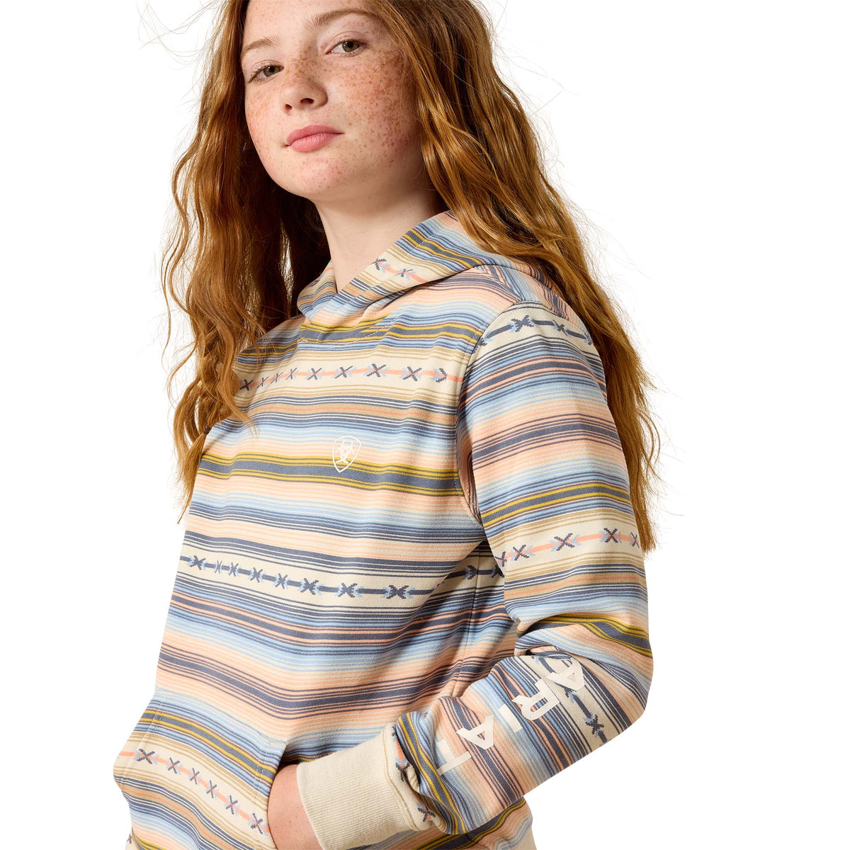 Ariat Girls 2.0 Hoodie in multicolor serape pattern, cozy hoodie with vibrant design for casual wear.