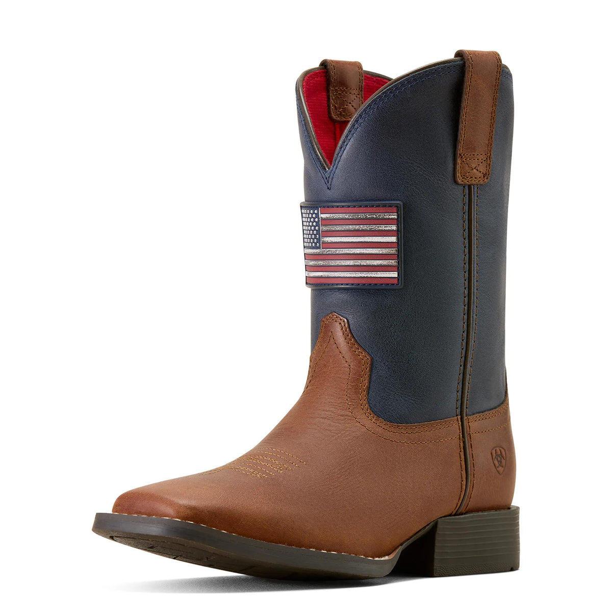 Ariat Kids' Freedom Rider Wide Square Toe Western Boot, Hickory Smoke|Nightfall Navy – 3-4 front