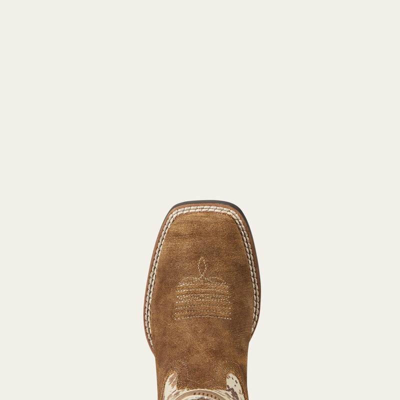 Ariat Kids Patriot Western Boot in Antique Mocha with Sand Camo Print, featuring leather and rugged Western style.