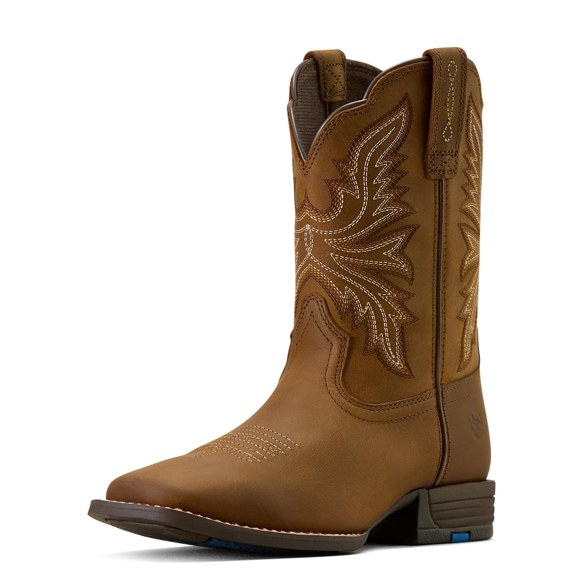 Ariat Kids' Westwood Wide Square Toe Western Boot, Distressed Brown – 3-4 front
