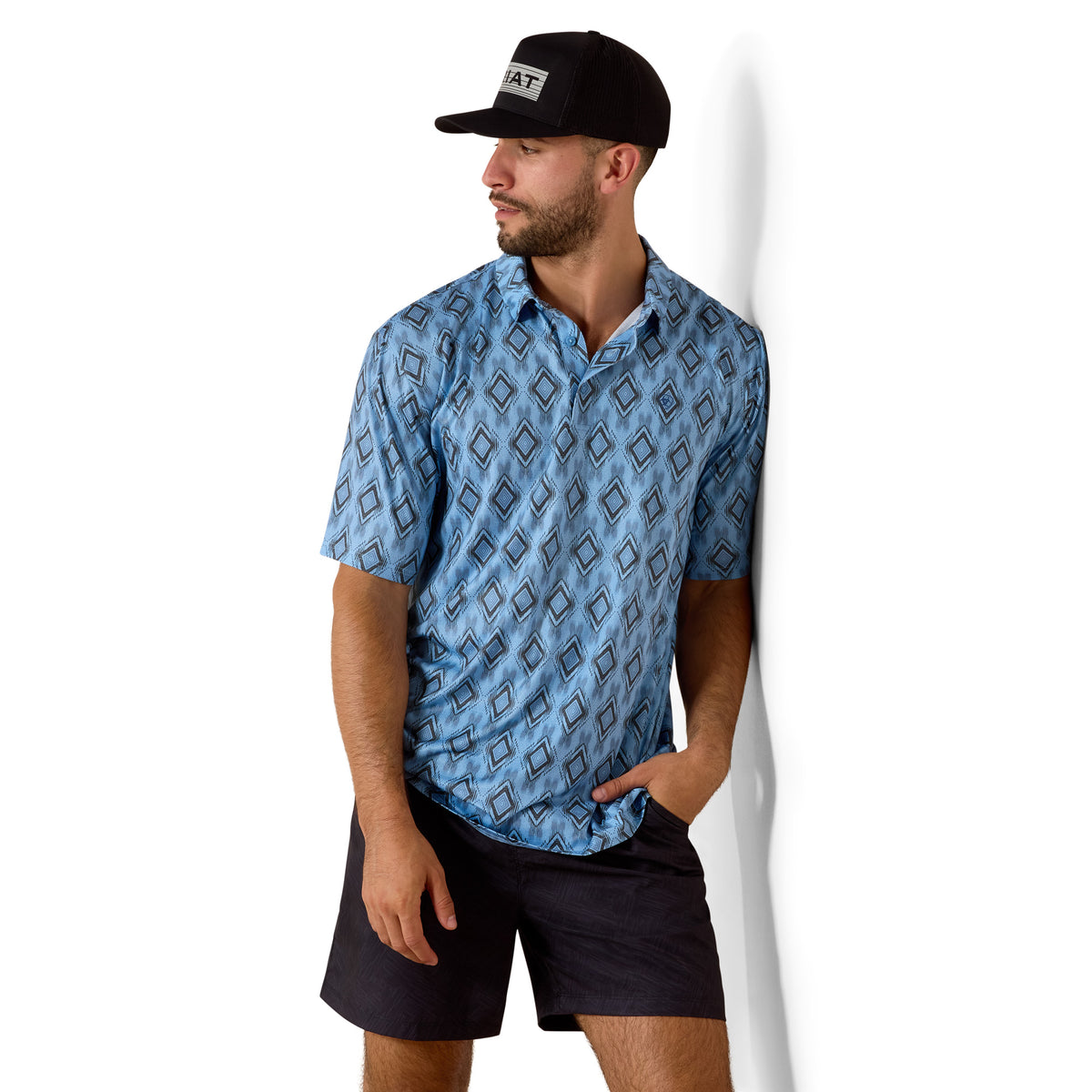 Ariat Men's 360 Airflow Polo shirt in Blissful Blue, lightweight and breathable men's shirt with a collar and short sleeves.