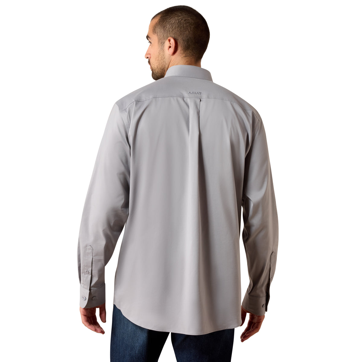 Ariat men's classic fit shirt in sky rocket color, featuring a button-up design with a collar and long sleeves.