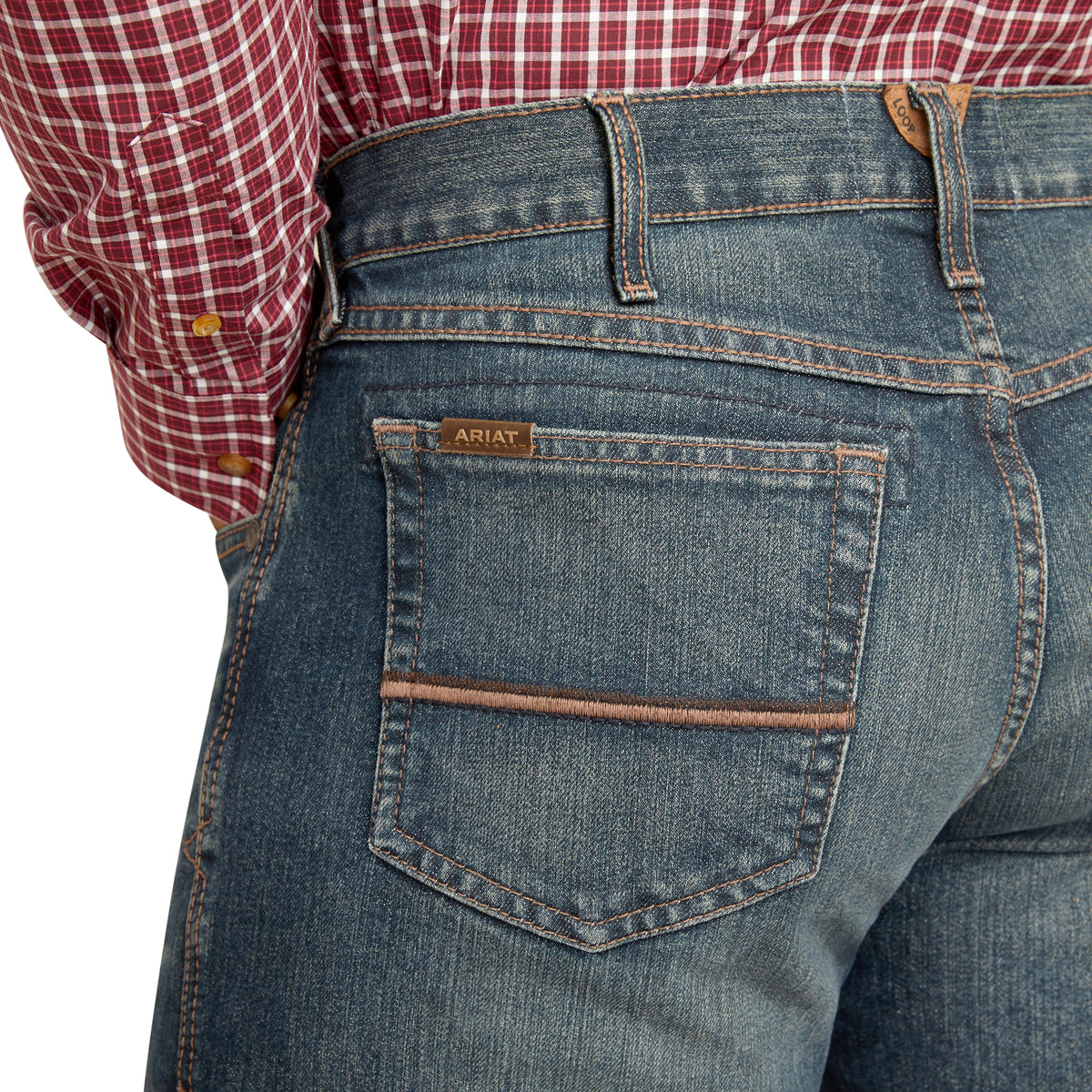 Ariat men's M2 Traditional Relaxed Stretch Ray Boot Cut Jean in Atlas, denim jeans with classic boot cut style and relaxed fit.