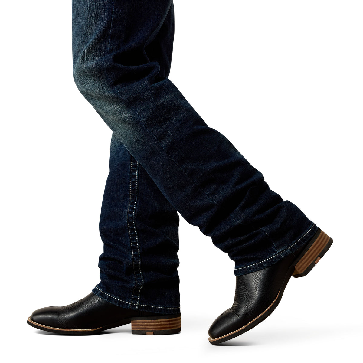 Ariat Men's M5 Slim Stretch Coltrane Stackable Straight Leg Jeans in Nightingale, showing front view with classic denim details.