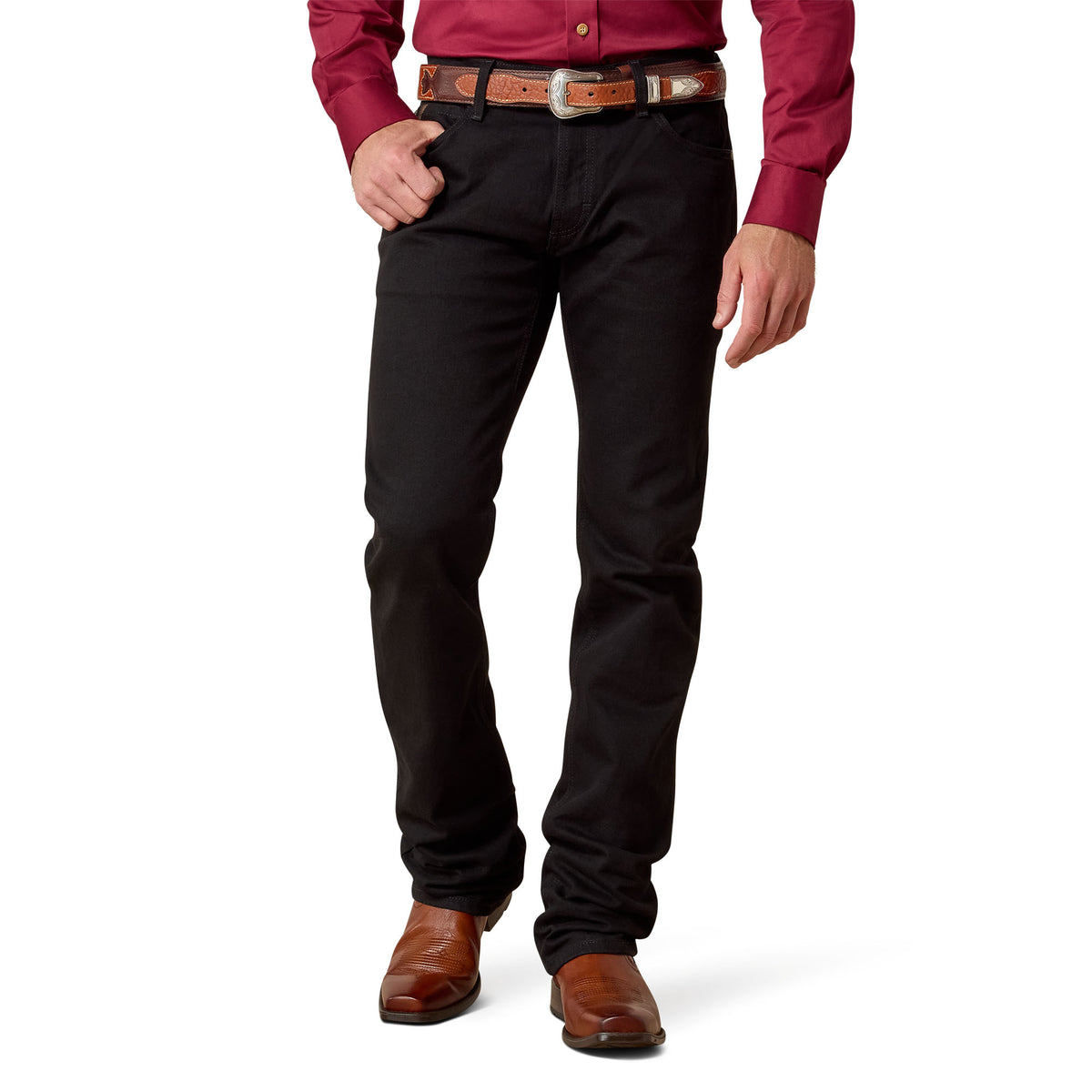 Ariat Men's M7 Legacy Straight Jeans in black, denim pants with classic fit and stitching, designed for durability and style.