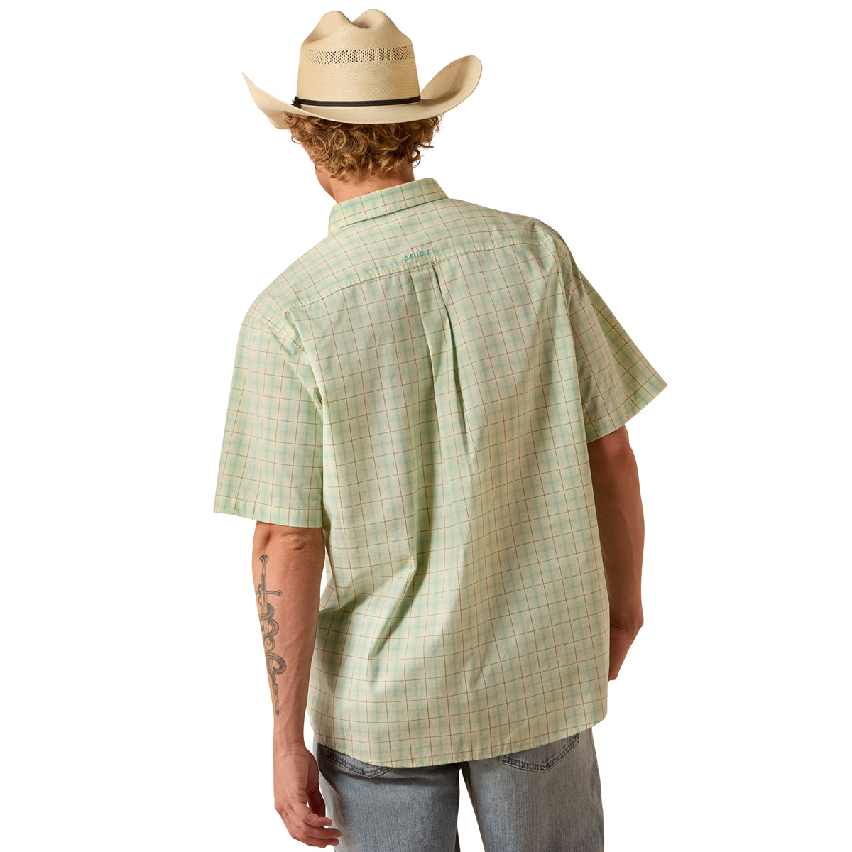 Ariat men's Pro Series Neko classic fit shirt in Ocean Wave plaid with long sleeves and button-front design.
