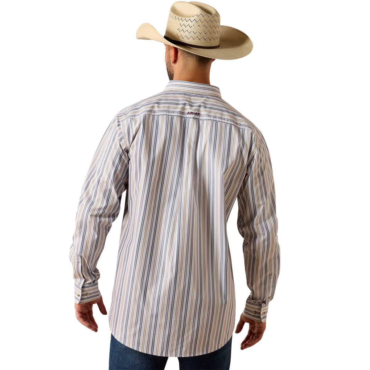 Ariat Men's Pro Series Pryce fitted shirt in white stripe with button collar and long sleeves, casual and stylish for everyday wear.