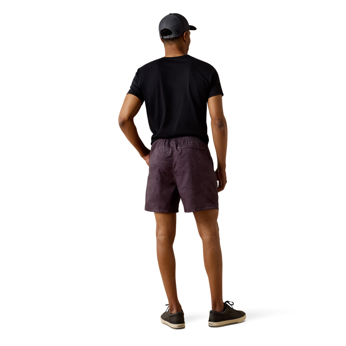 Ariat men's The Weekender 6-inch shorts in dark grey Americana print, featuring a casual fit and stylish design.