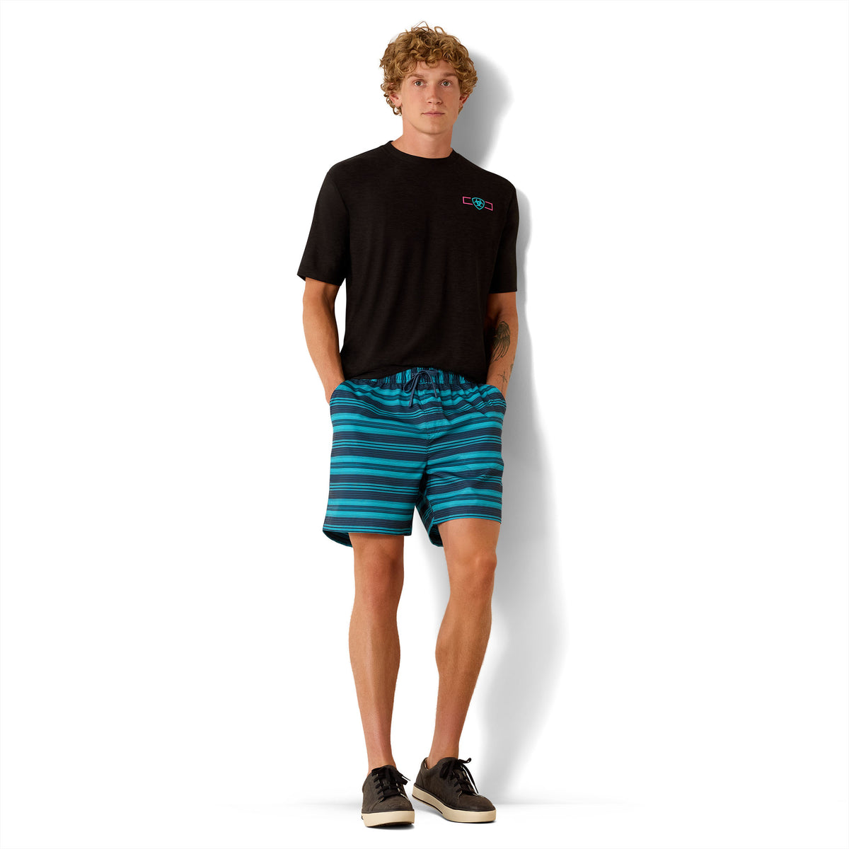 Ariat men's The Weekender 6-inch shorts in Key Largo Serape Stripe, casual shorts with vibrant striped pattern and durable fabric.