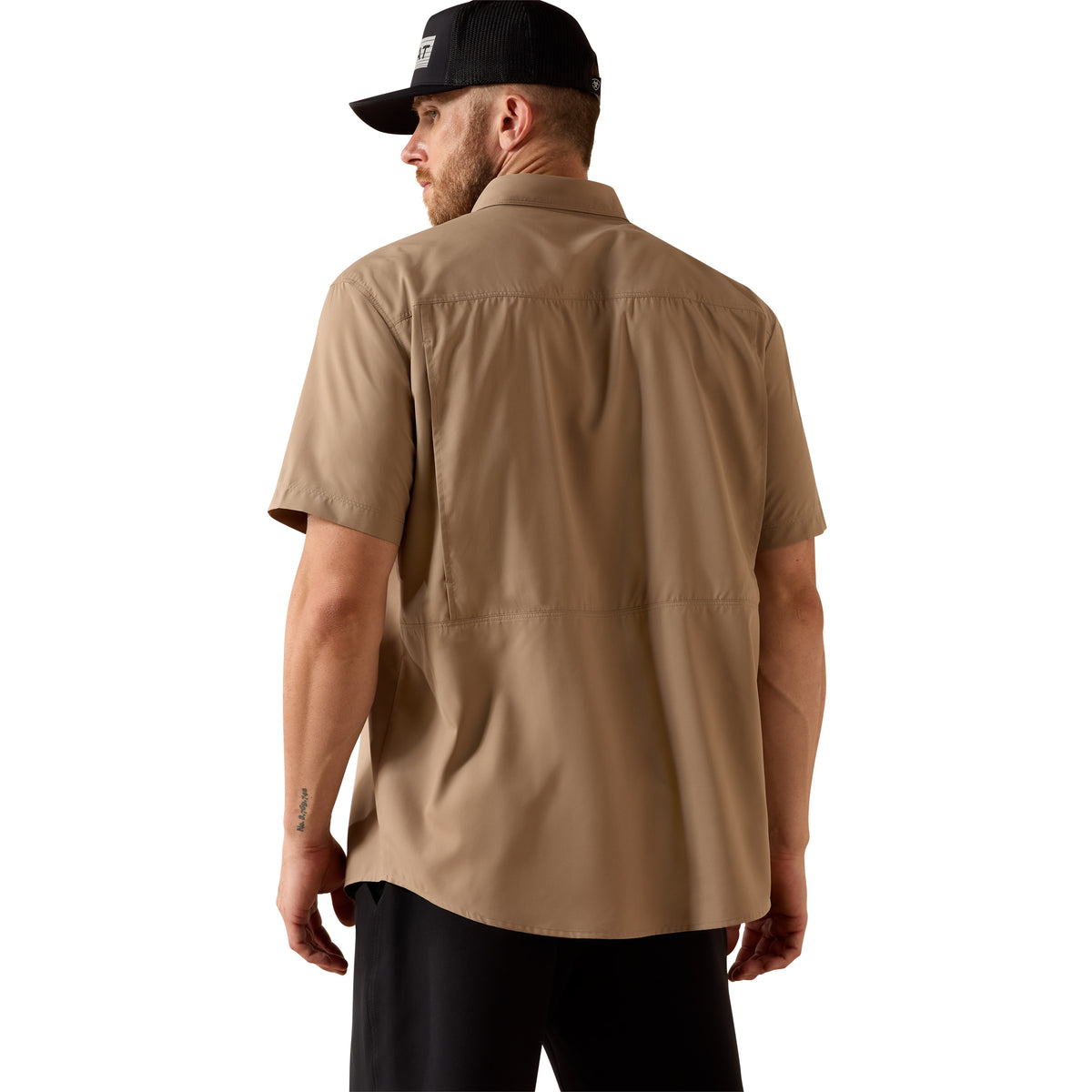 Ariat men's VentTEK Outbound classic fit shirt in taupe grey, with a button-up design and long sleeves.