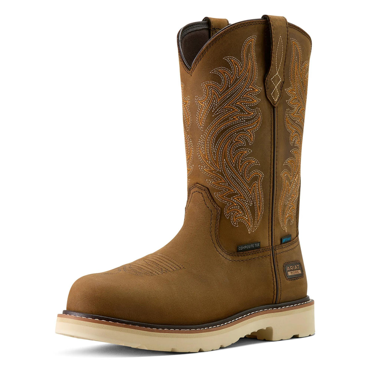 Ariat Men's Activator Argo Waterproof Round Toe Composite Toe Work Boot, Distressed Brown – 3-4 front
